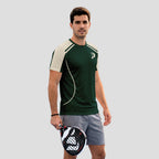 Verde Oscuro Con Ribetes Beige Y Logotipo Camiseta De Pádel