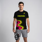 Diseño De Onda Neón Rosa Y Verde Camiseta De Pádel