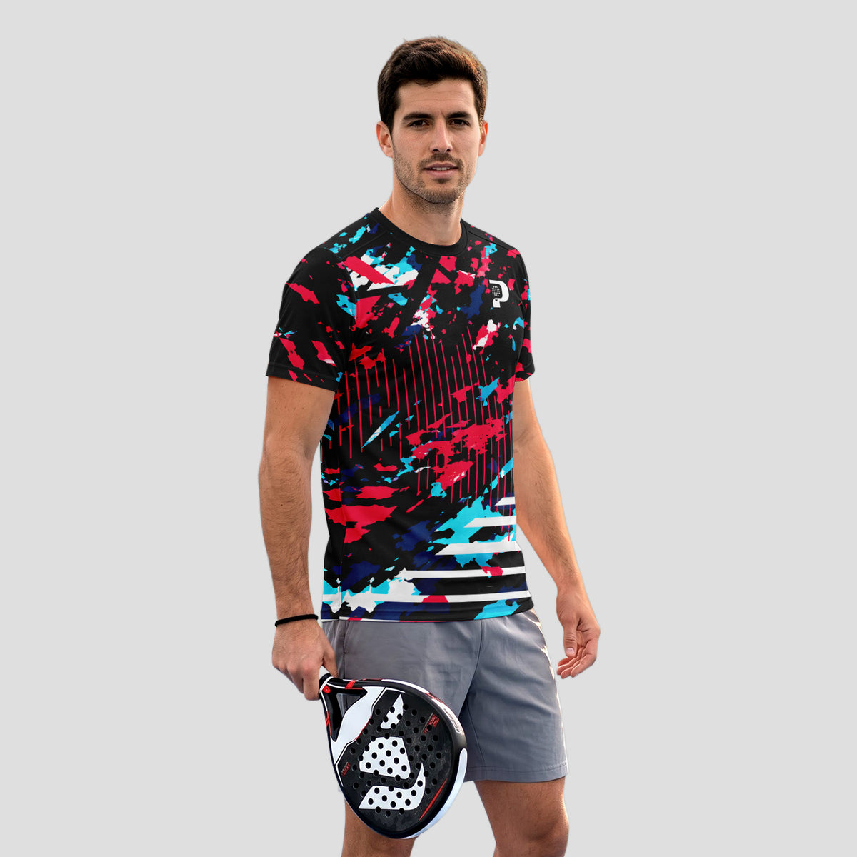 Patrón Camuflaje Salpicaduras Rosa Azul Negro Camiseta De Pádel