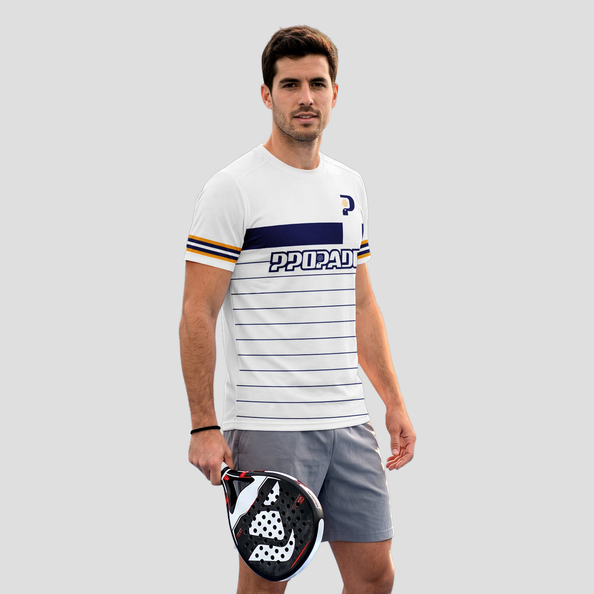 Modern Navy Orange Block Design Padel T-Shirt