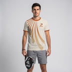 Patrón Abanico Radial Naranja Beige Destacado Camiseta de Pádel