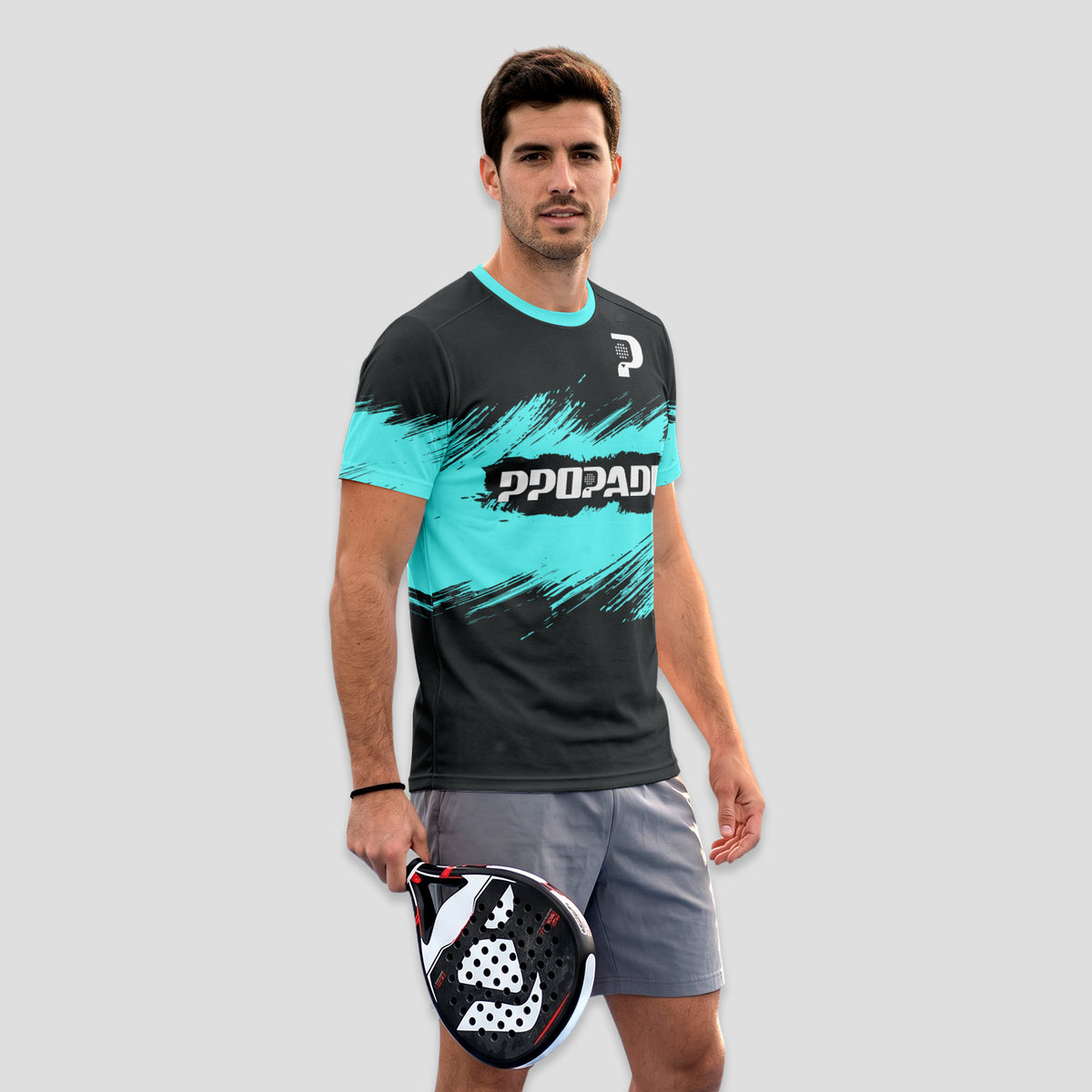 Diseño Dinámico Turquesa y Negro – Camiseta de Pádel