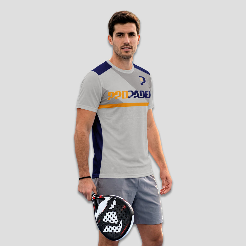 Estilo Deportivo Gris y Naranja – Camiseta de Pádel