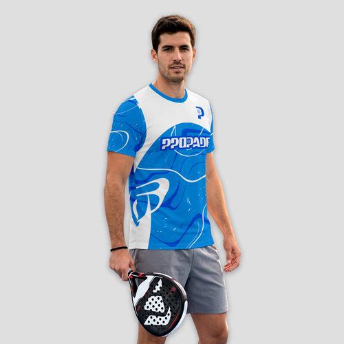 White And Blue With Abstract Print Padel T-Shirt