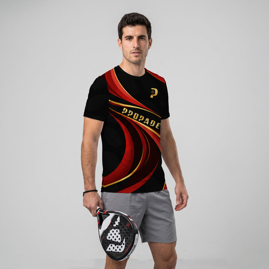 Red and Gold Wave Design Padel T-Shirt