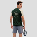 Verde Oscuro Con Ribetes Beige Y Logotipo Camiseta De Pádel