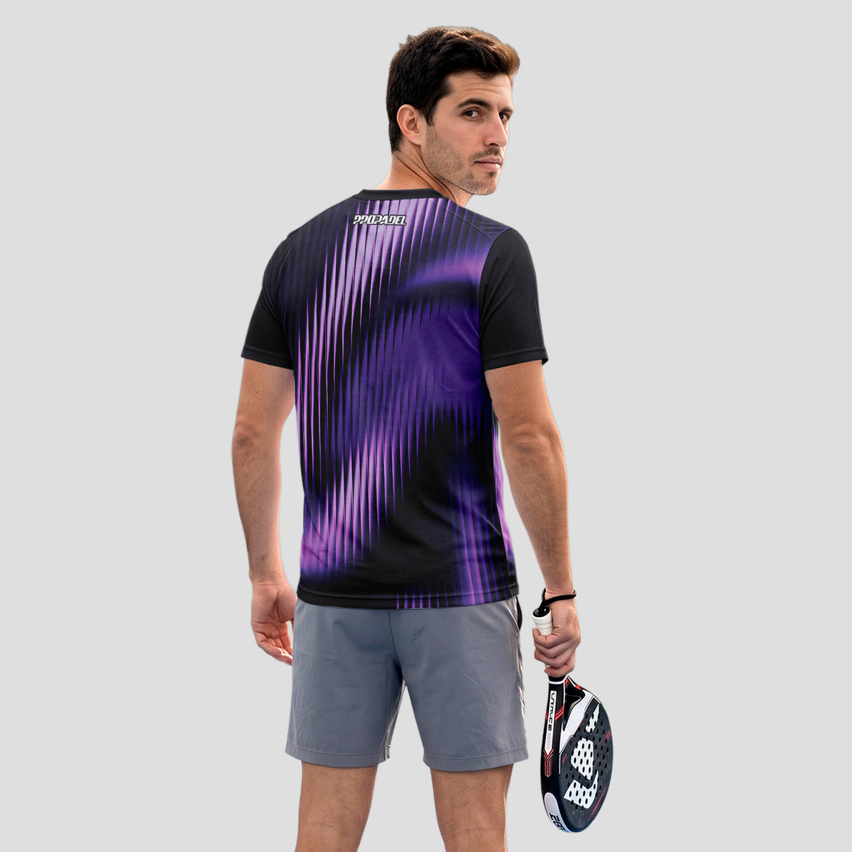 Diseño de Onda Sonora Violeta Negro Moderno Camiseta de Pádel