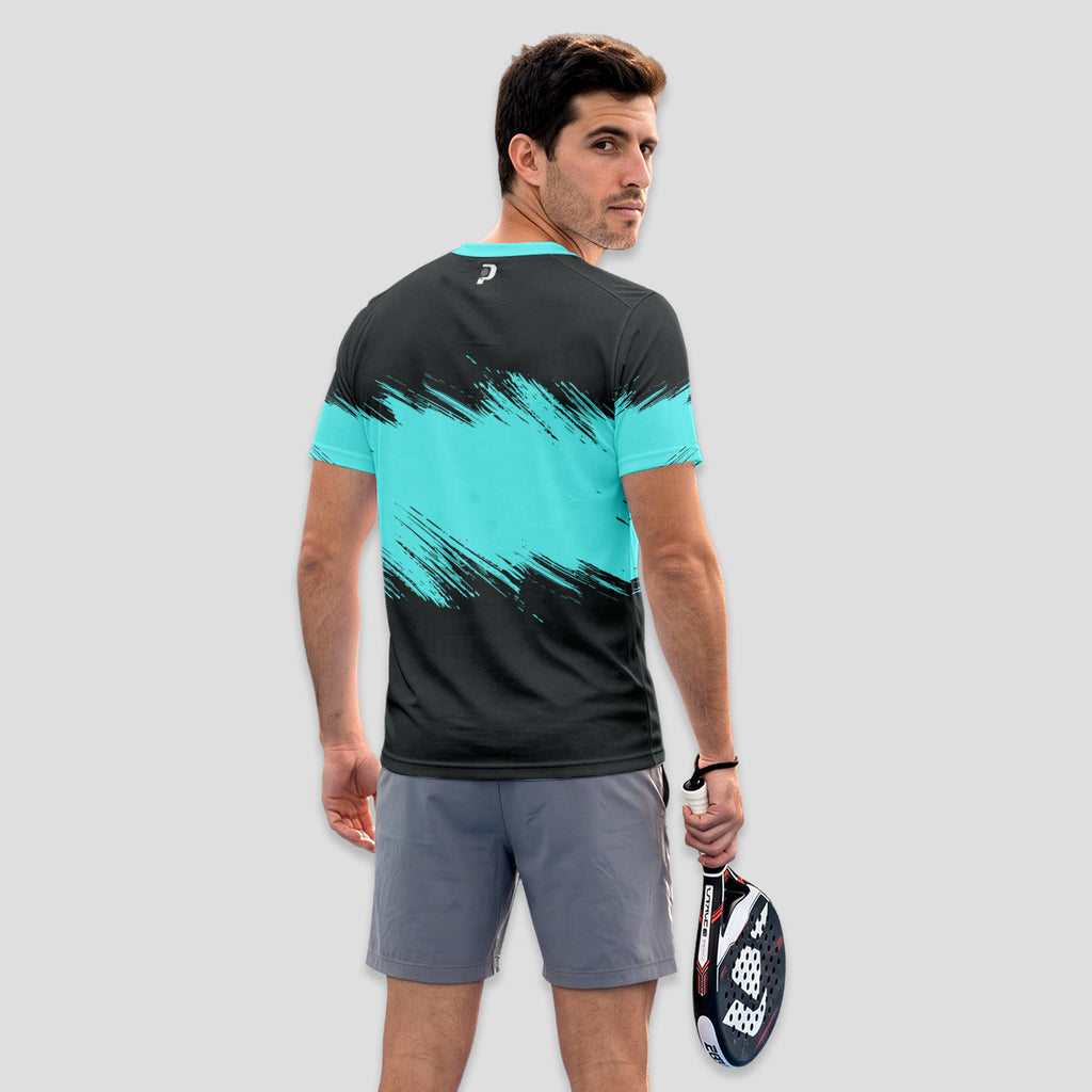 Diseño Dinámico Turquesa y Negro – Camiseta de Pádel
