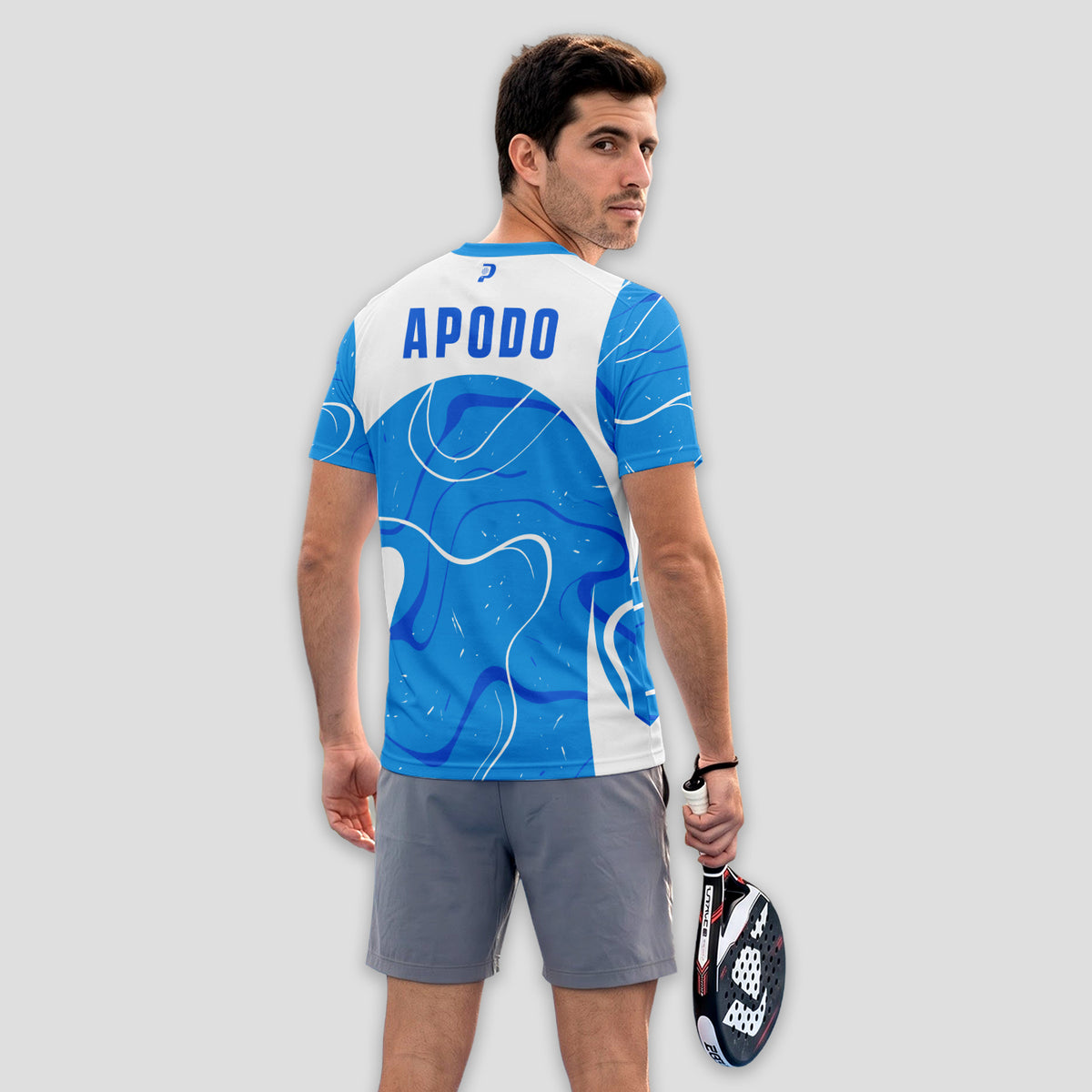 White And Blue With Abstract Print Padel T-Shirt