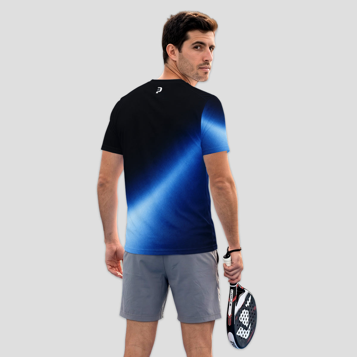 Patrón de Destellos Degradados Azul Negro Destacado Camiseta de Pádel