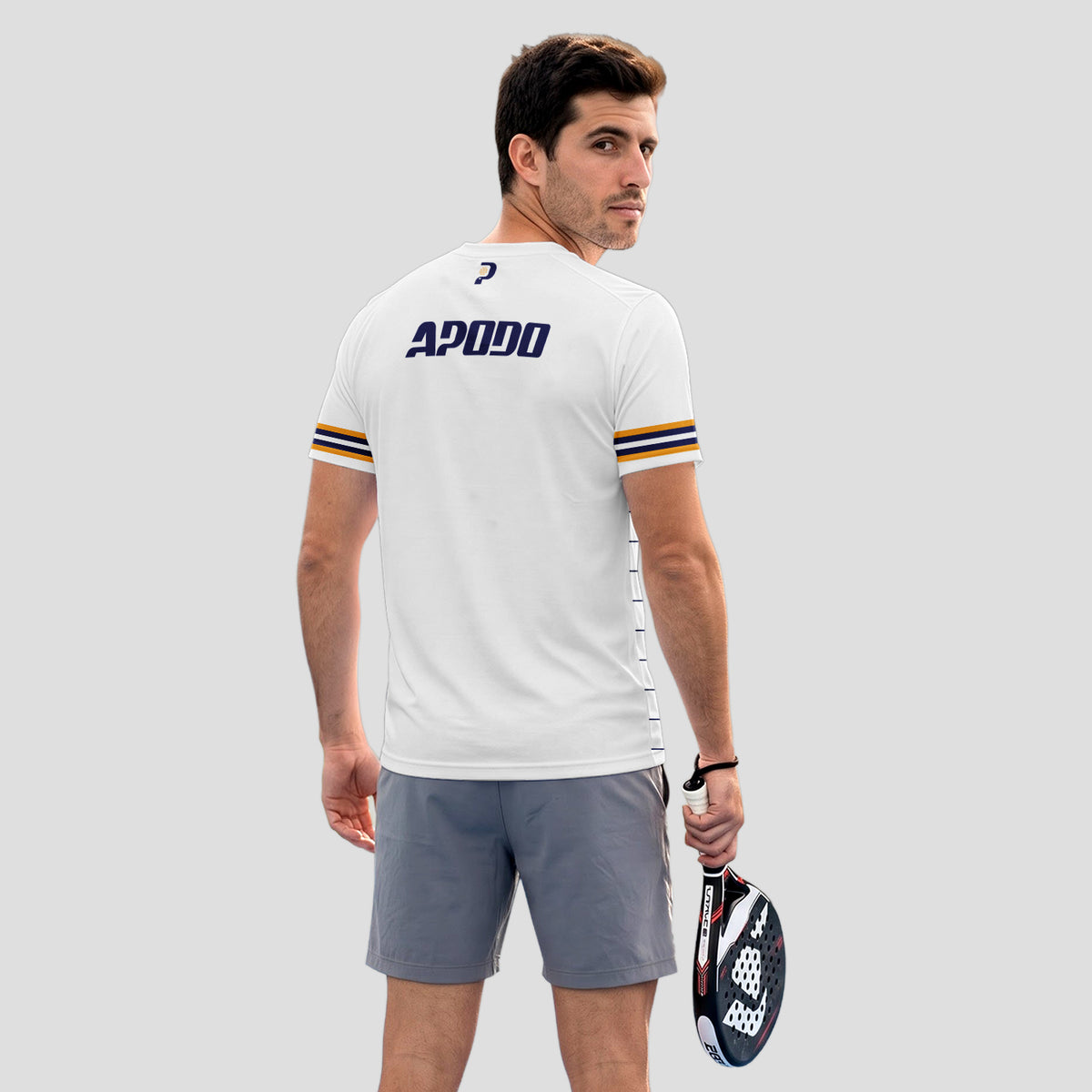 Modern Navy Orange Block Design Padel T-Shirt