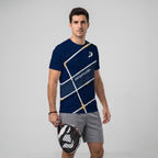 Navy Blue Geometric Flash Padel T-Shirt