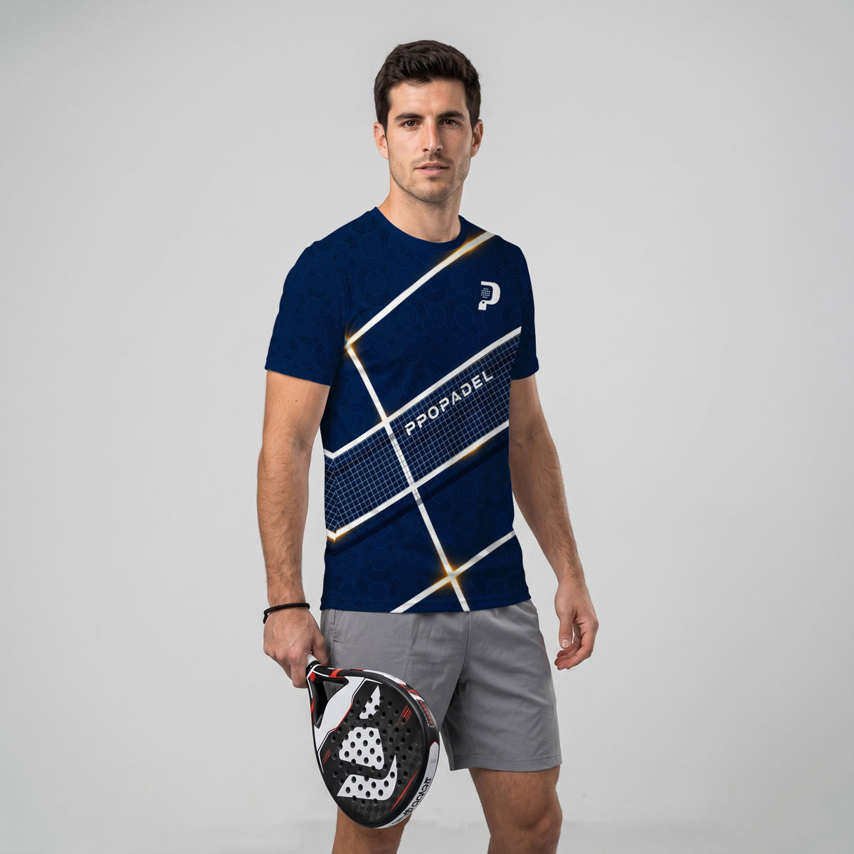 Navy Blue Geometric Flash Padel T-Shirt