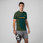 Verde Con Estampado Geométrico Dorado Camiseta De Pádel