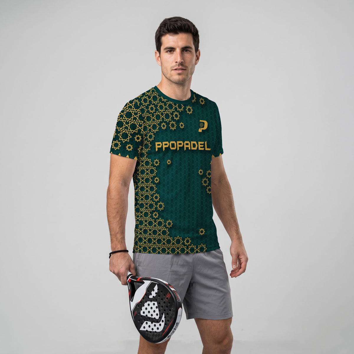 Green With Gold Geometric Print Padel T-Shirt