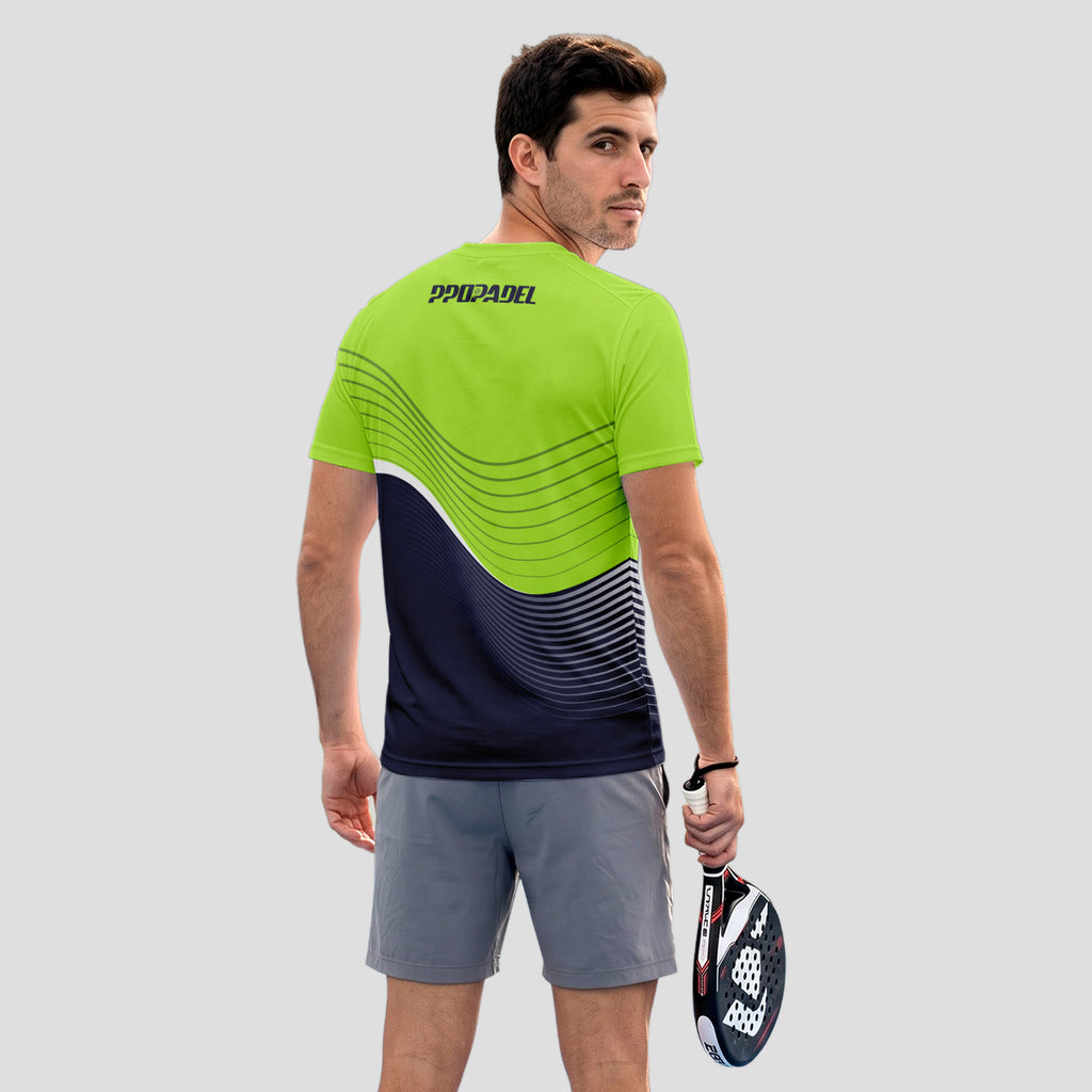 Lime Green Black Fine Wave Pattern Padel T-Shirt