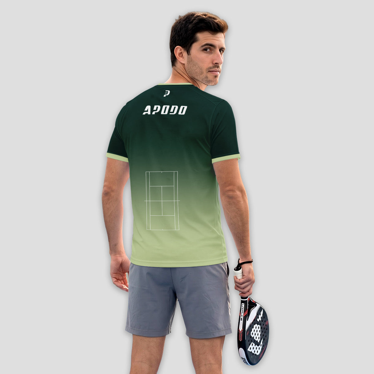 Dark Green Gradient Court Graphic Padel T-Shirt