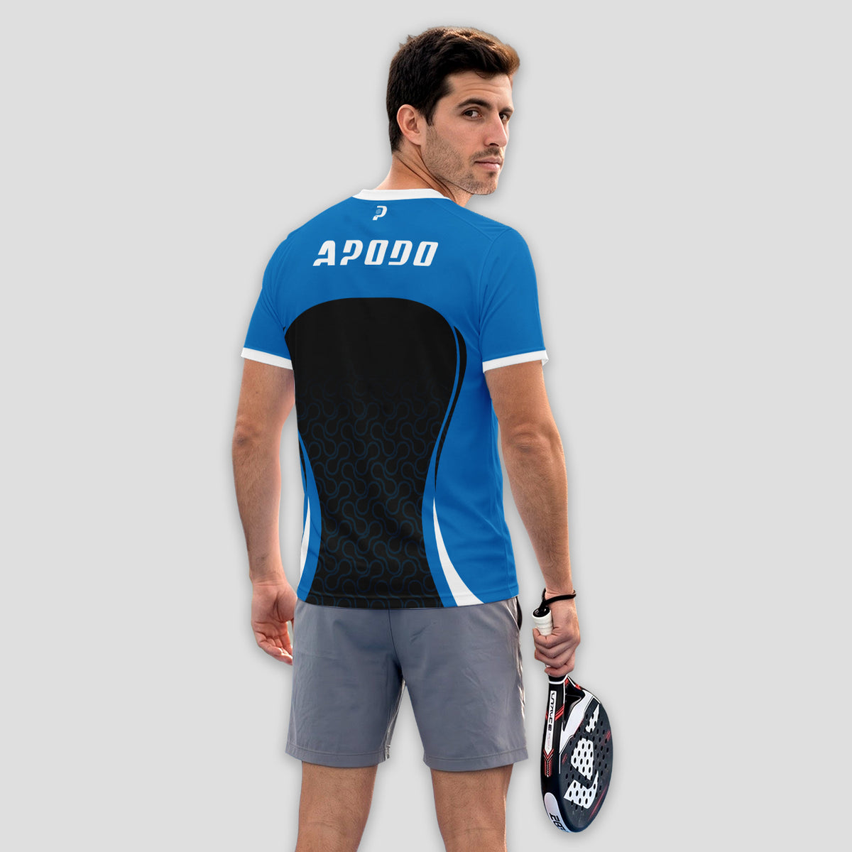 Blue Black With Geometric Print Padel T-Shirt