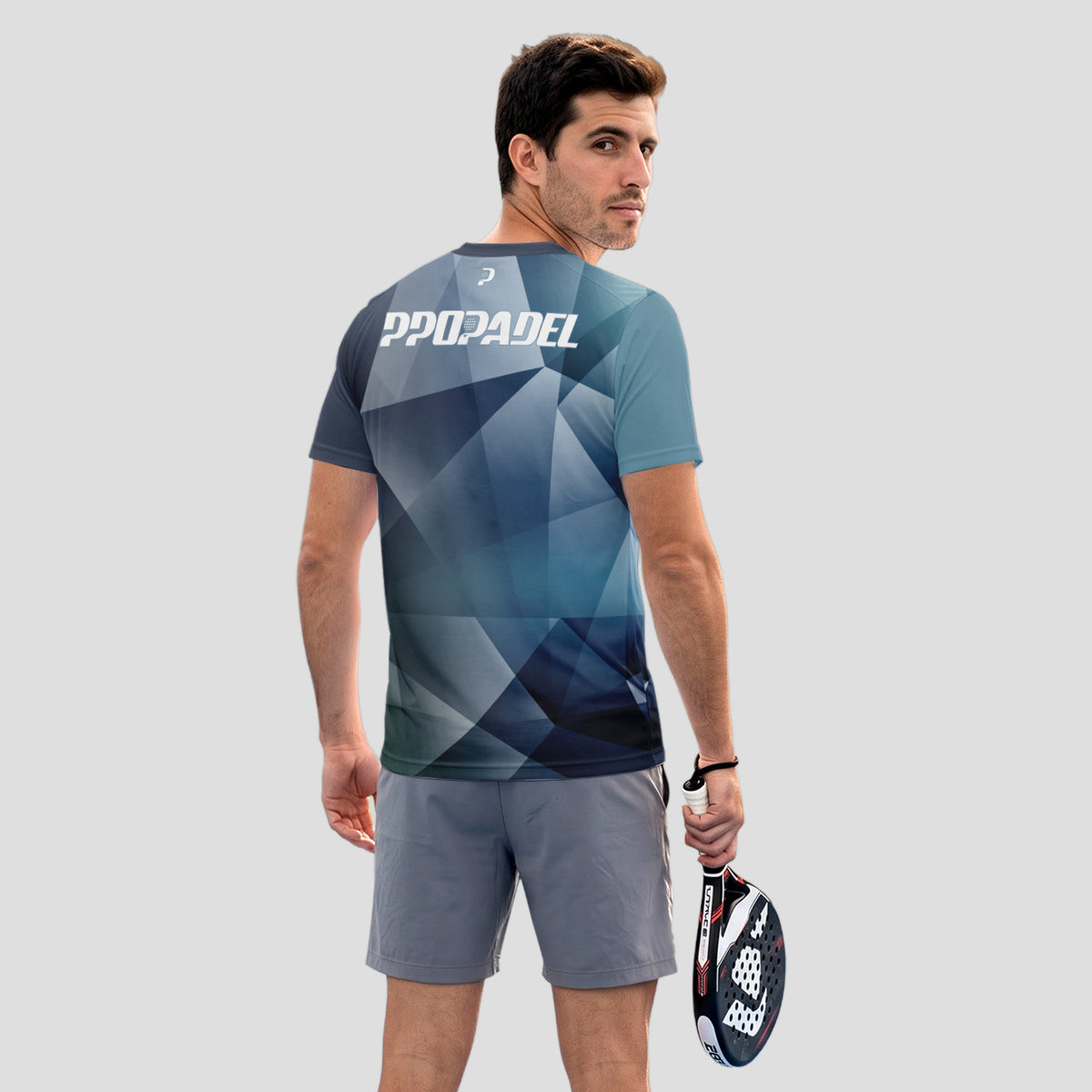 Patrón de Polígonos Azul Gris Camiseta de Pádel