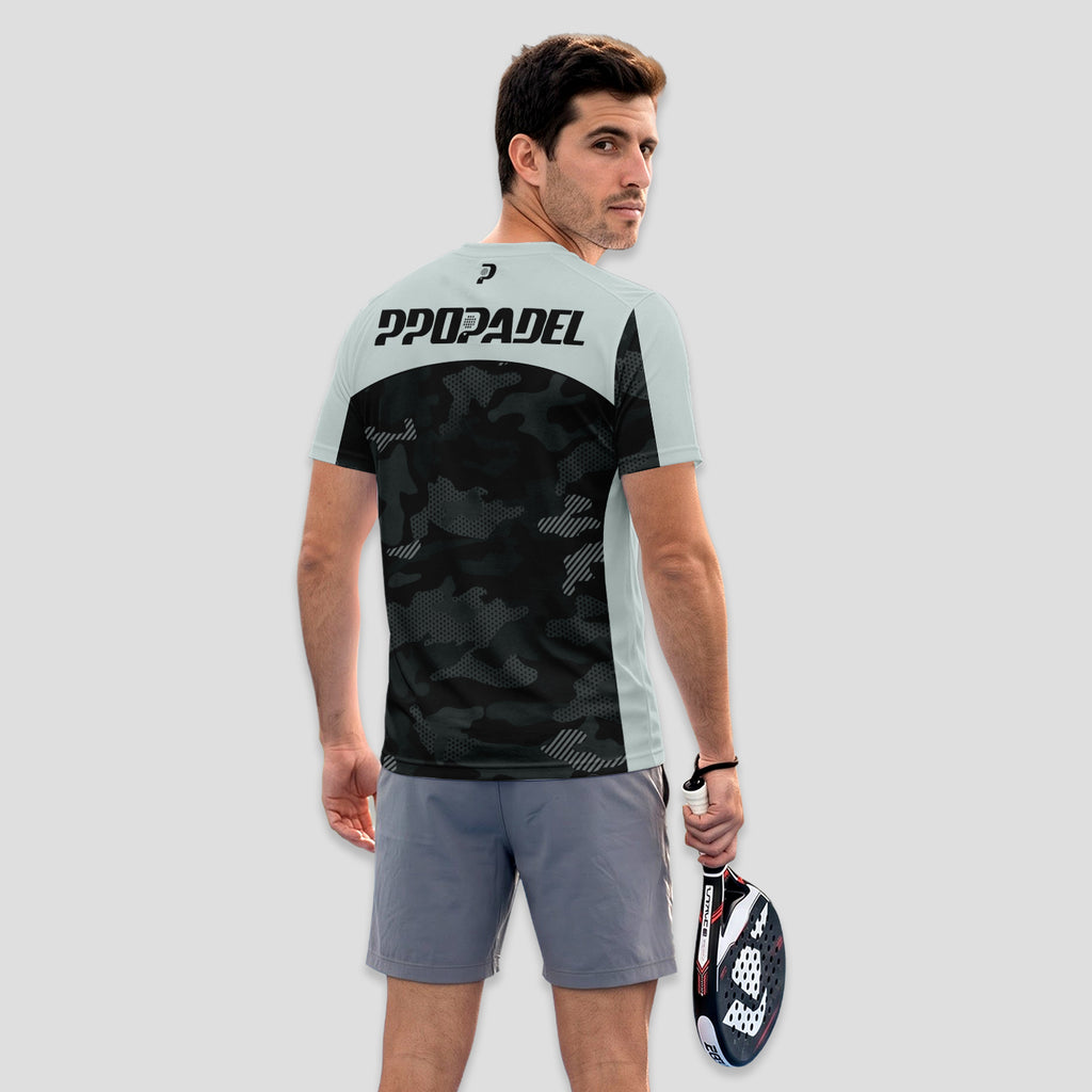 Black and Greyish White Camouflage – Padel T-Shirt