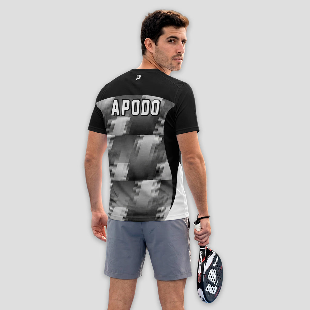 Black with Grey White Geometric Print Padel T-Shirt