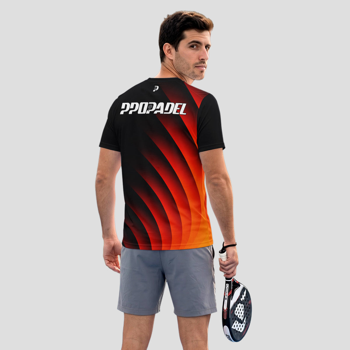 Diseño de Ondas Rojo Naranja Destacado Camiseta de Pádel