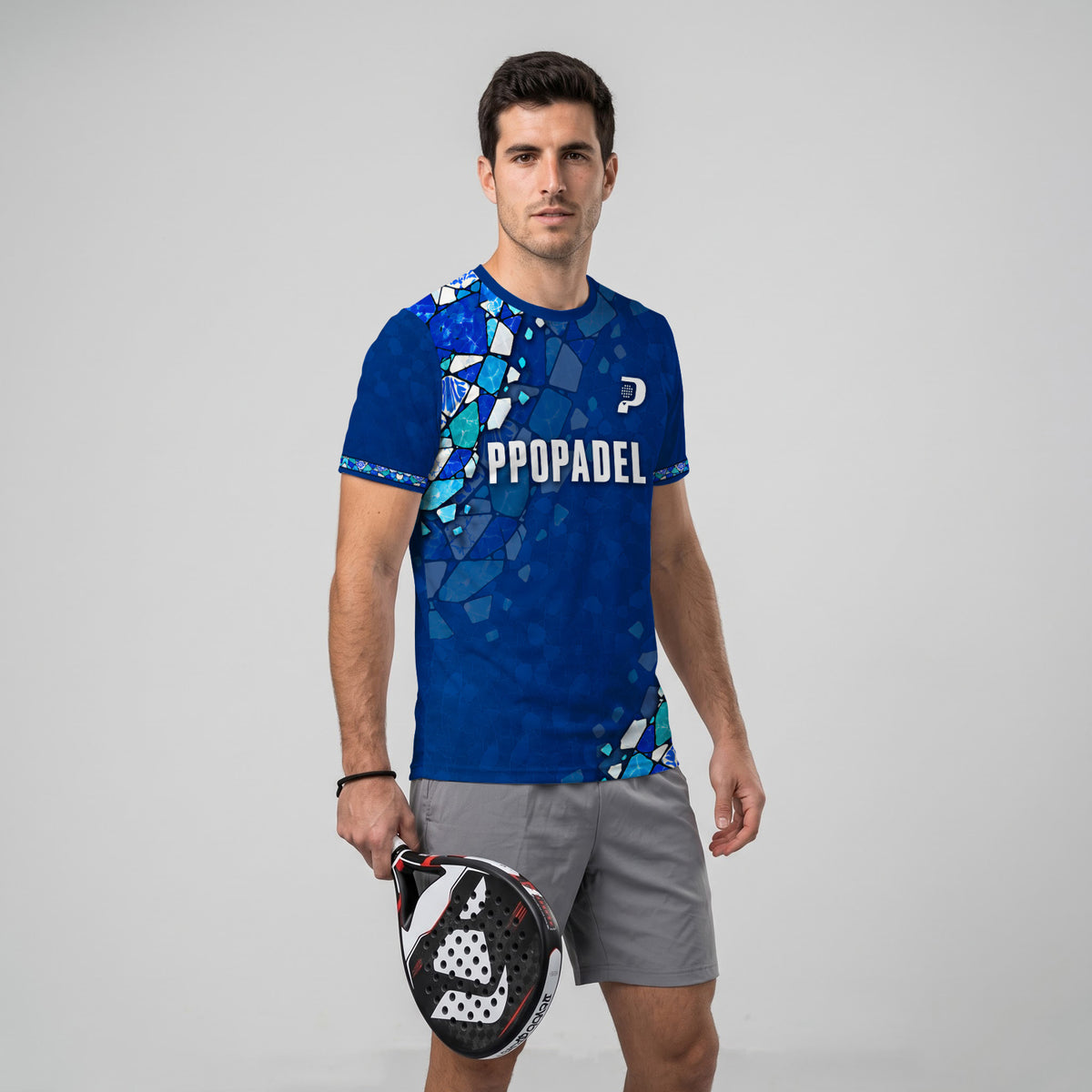 Blue Mosaic Pattern Padel T-Shirt