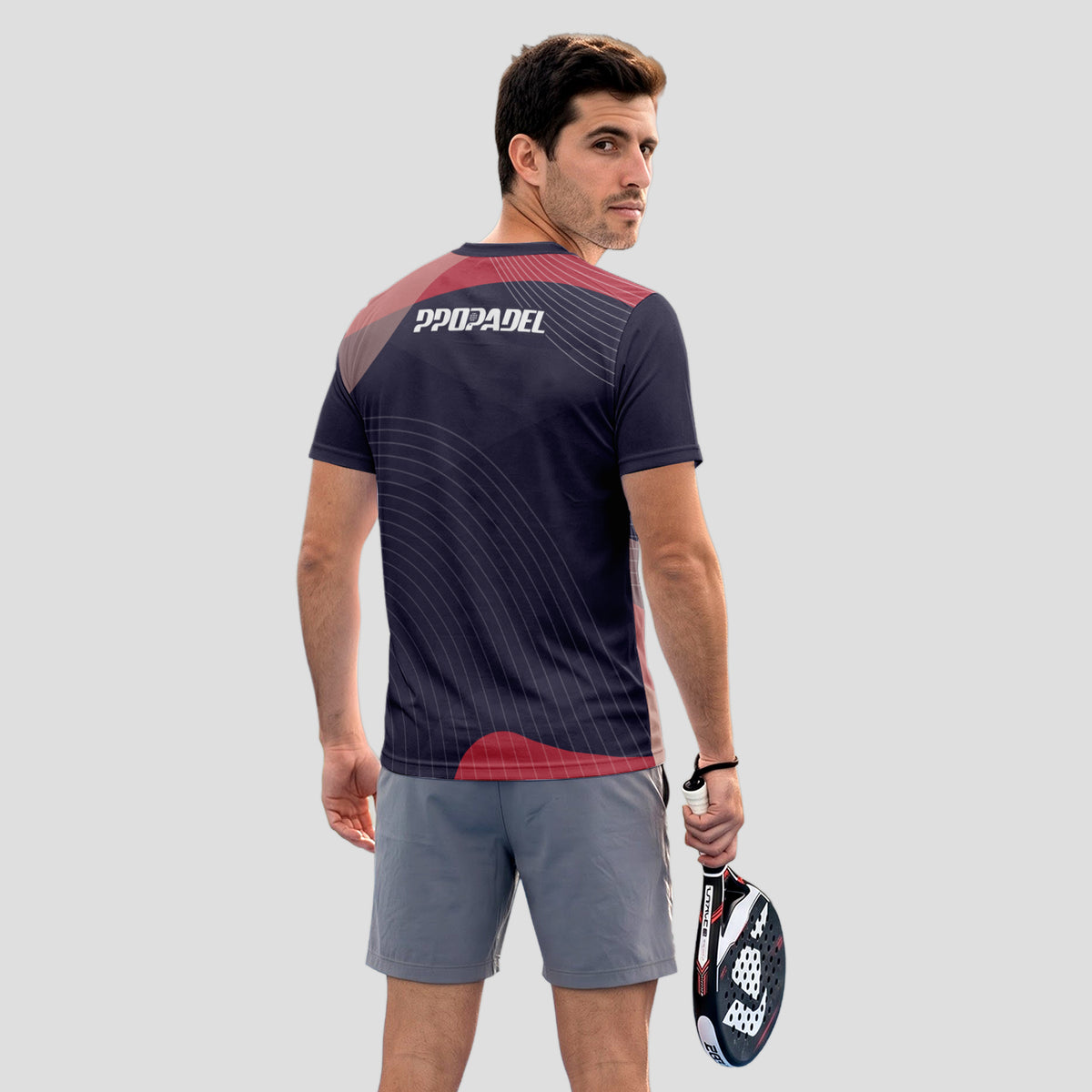 Patrón De Líneas Curvas Finas Rosa Rojo Negro Camiseta De Pádel