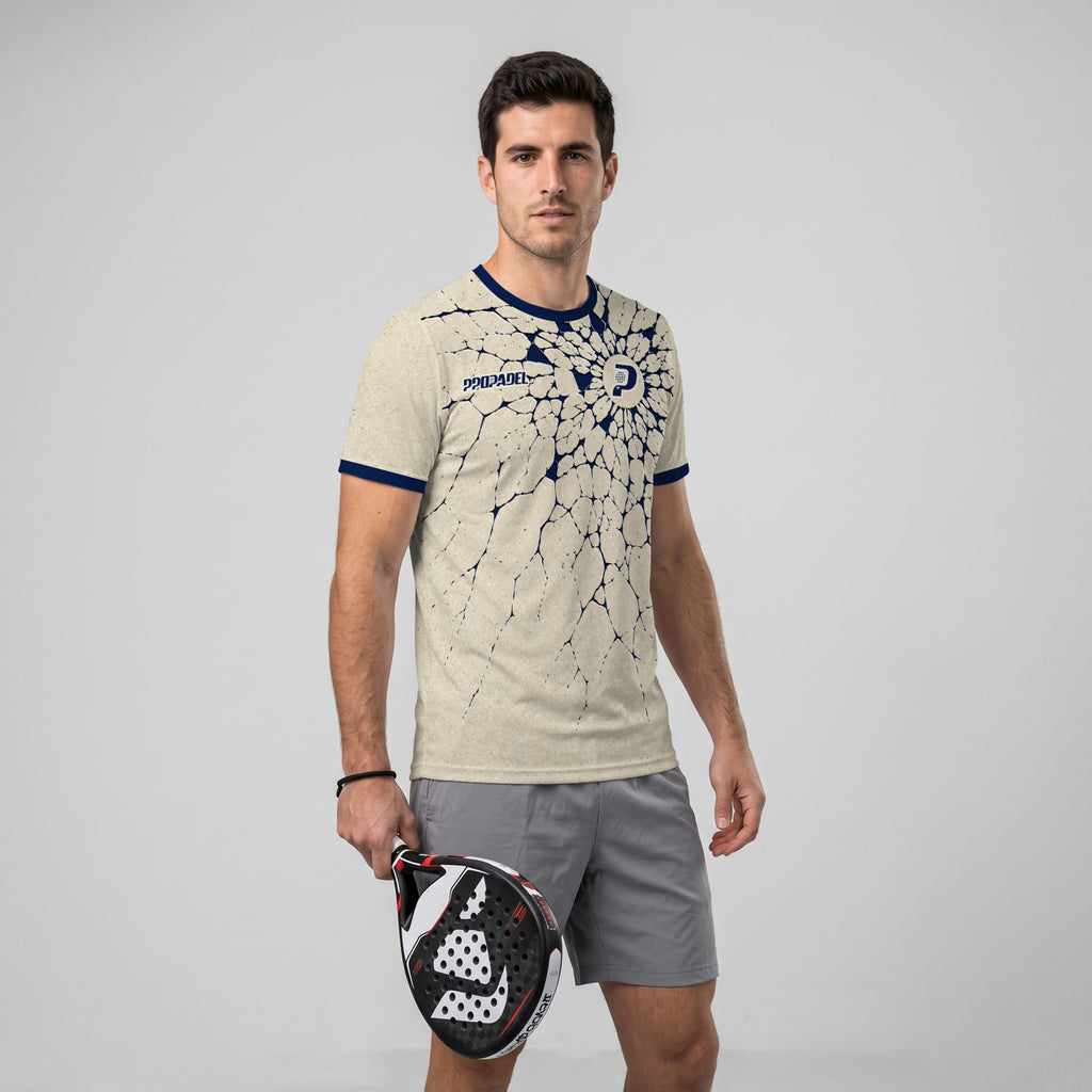 Patrón Grietas Azul Marino Destacado Camiseta de Pádel