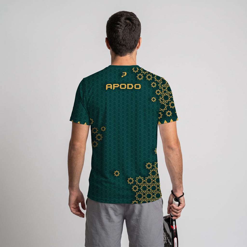 Verde Con Estampado Geométrico Dorado Camiseta De Pádel