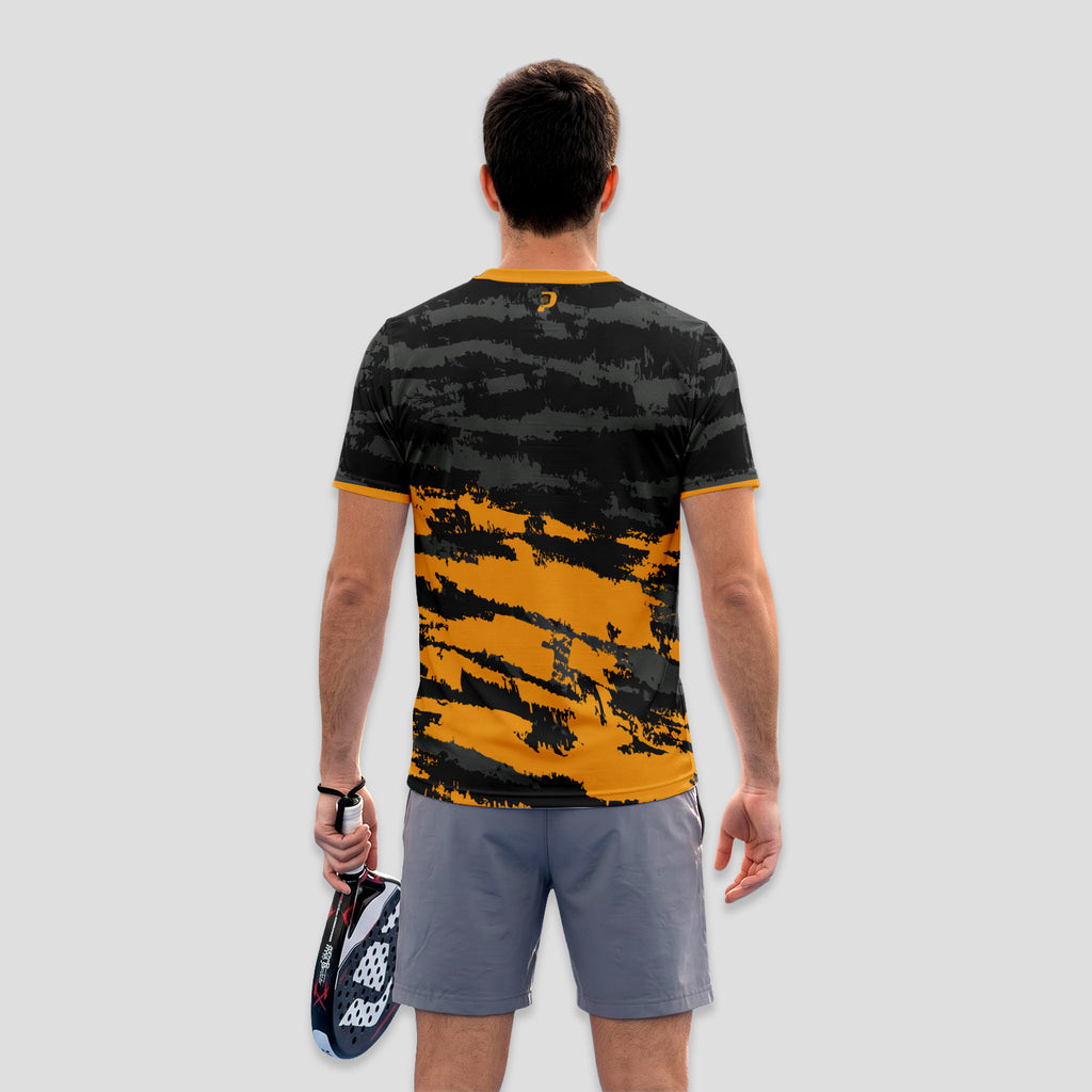 Negra Camuflaje Naranja y Gris – Camiseta de Pádel