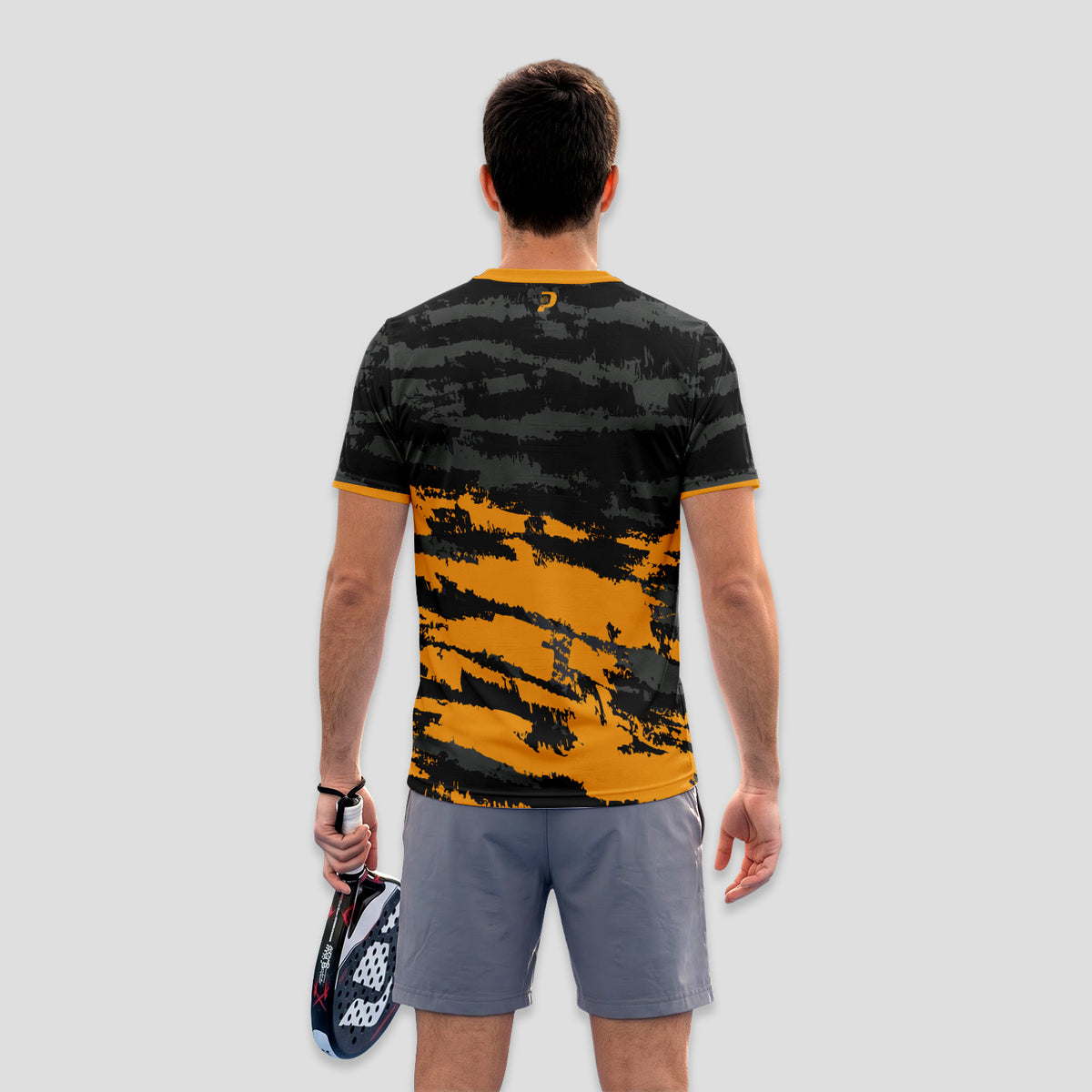 Negra Camuflaje Naranja y Gris – Camiseta de Pádel