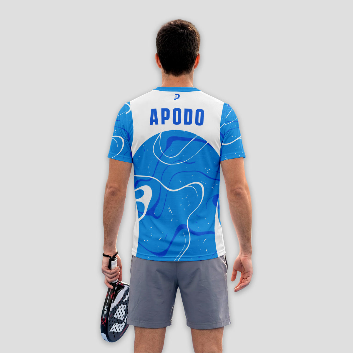 White And Blue With Abstract Print Padel T-Shirt