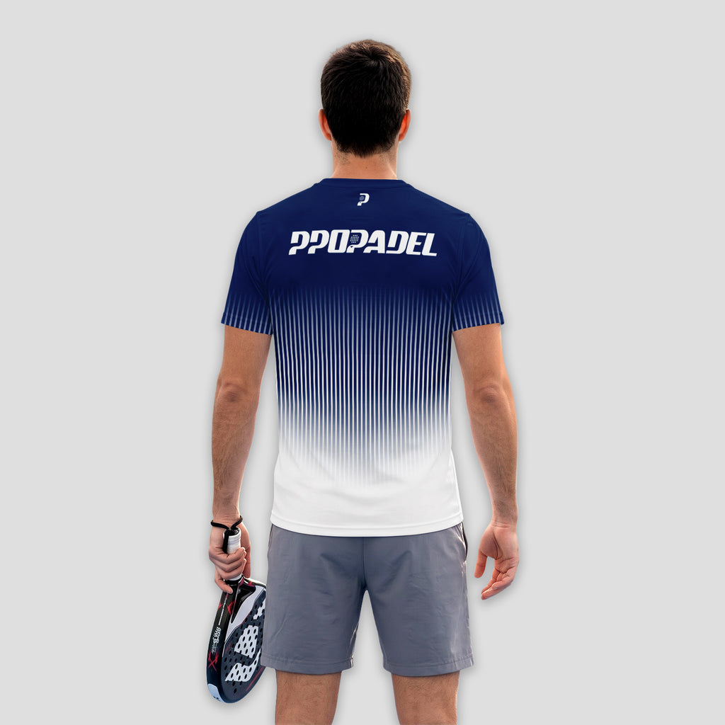 Navy Blue Padel T-Shirt With Vertical Line Gradient