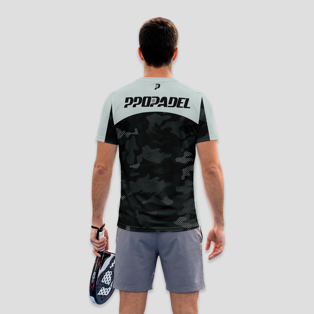 Black and Greyish White Camouflage – Padel T-Shirt