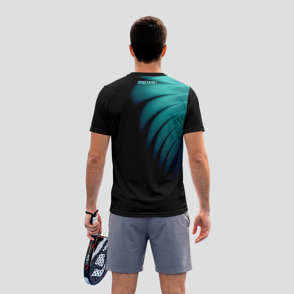 Diseño de Ondas Teal y Negro Destacado Camiseta de Pádel