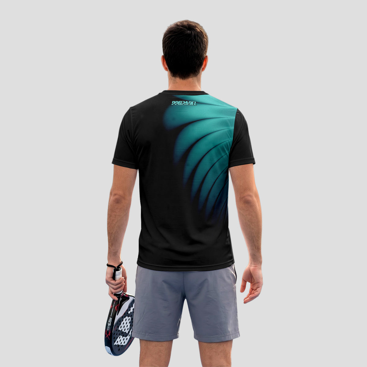 Diseño de Ondas Teal y Negro Destacado Camiseta de Pádel