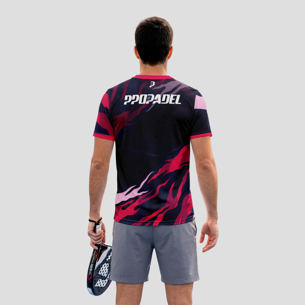 Pink Fuchsia and Navy Blue Flames – Padel T-Shirt