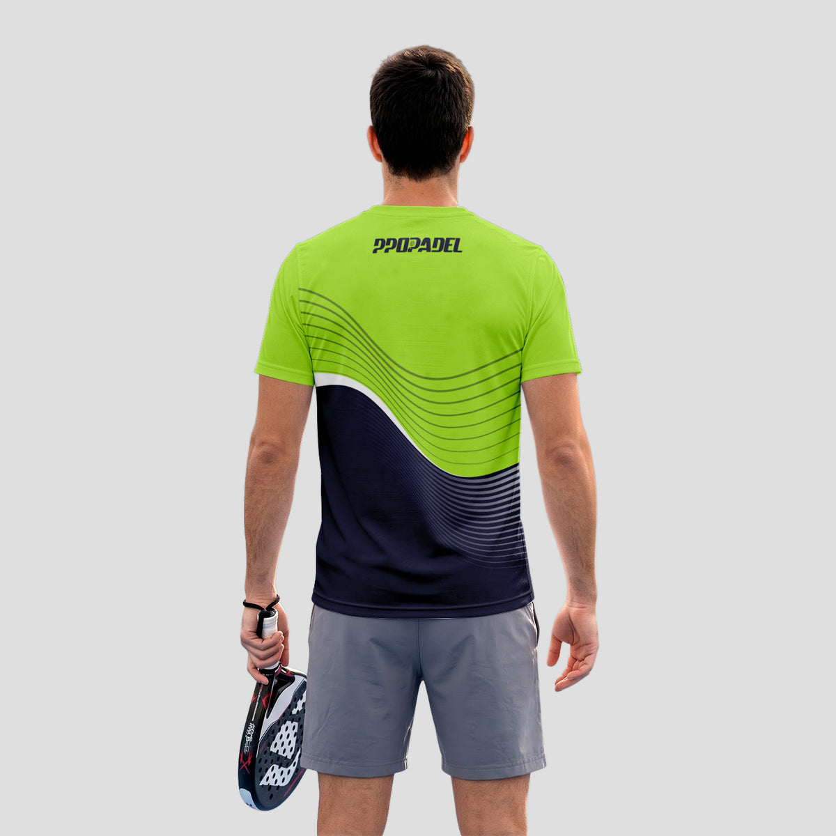 Patrón De Ondas Finas Verde Lima Negro Camiseta De Pádel