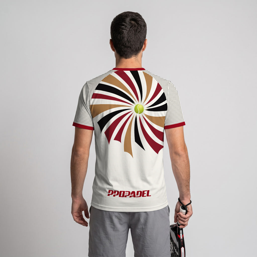Patrón Espiral Rojo Granate Destacado Camiseta de Pádel