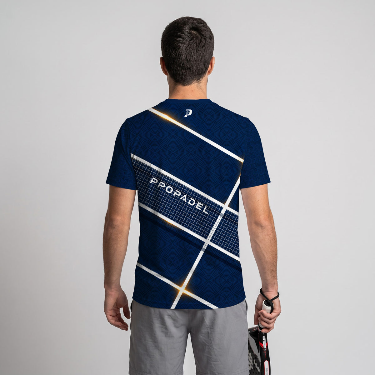 Navy Blue Geometric Flash Padel T-Shirt