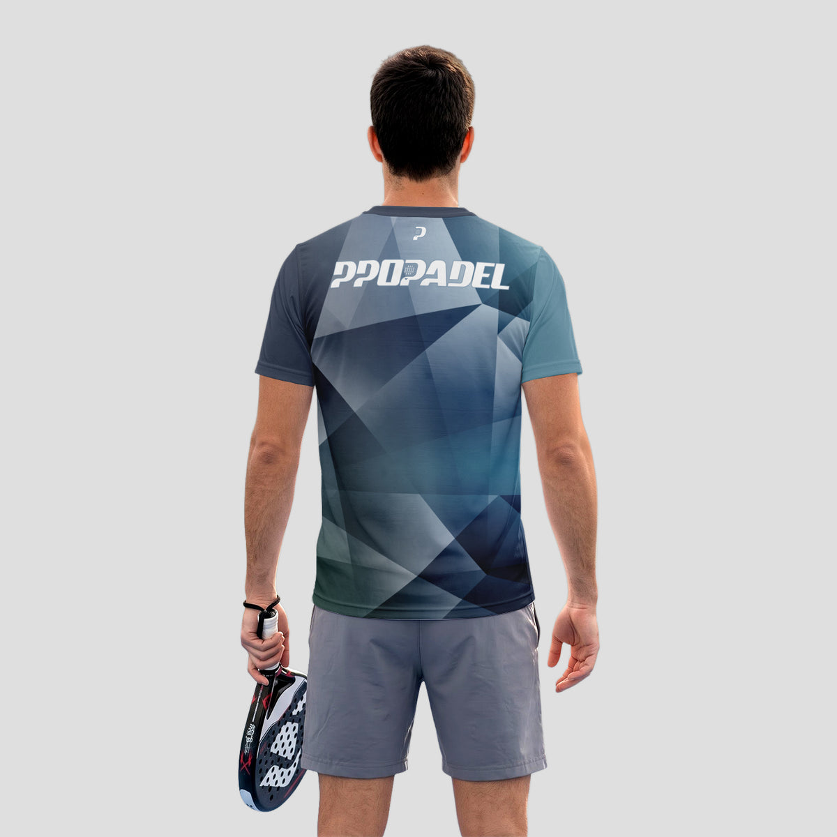 Patrón de Polígonos Azul Gris Camiseta de Pádel