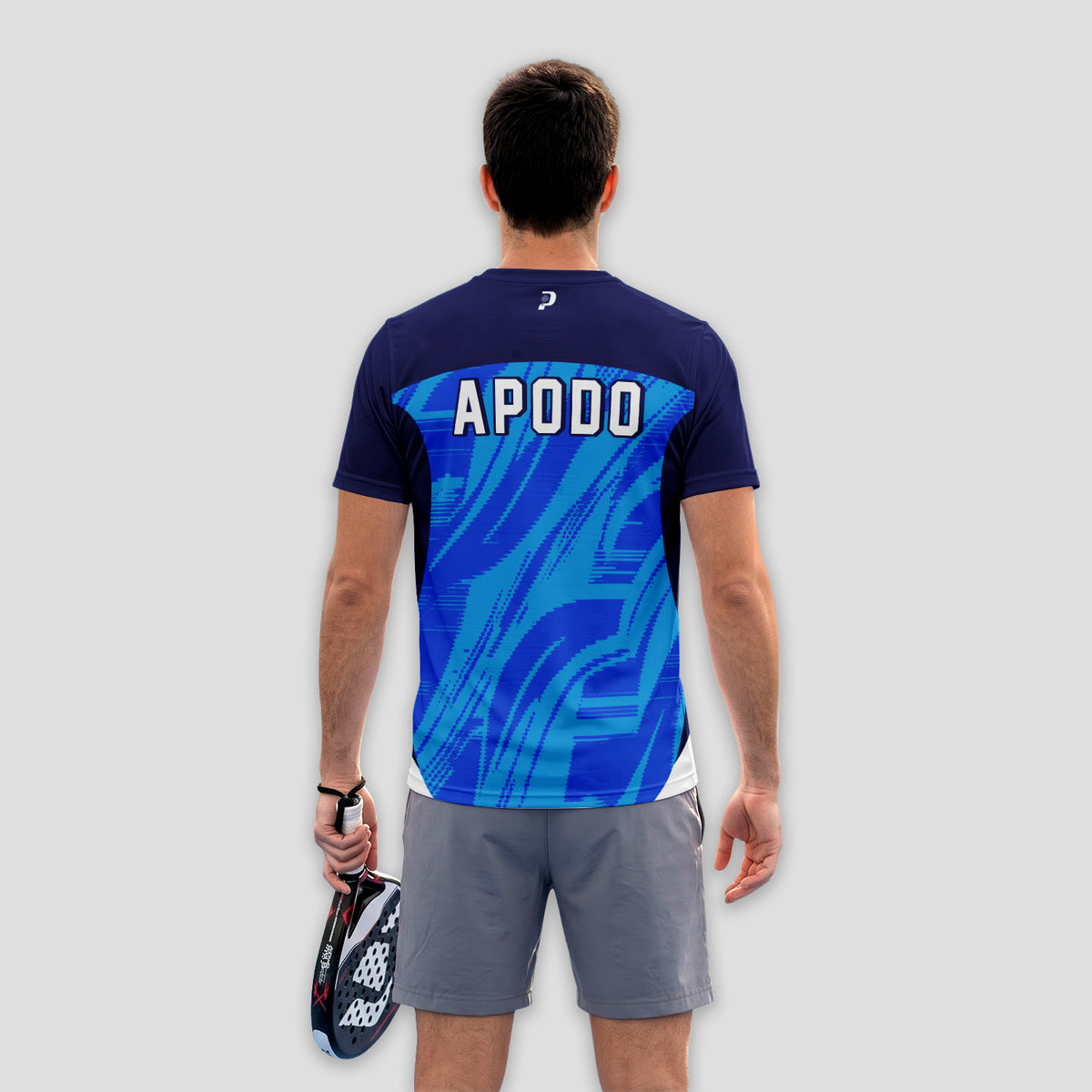 Black With Geometric Pattern And P Padel Logo Padel T-Shirt
