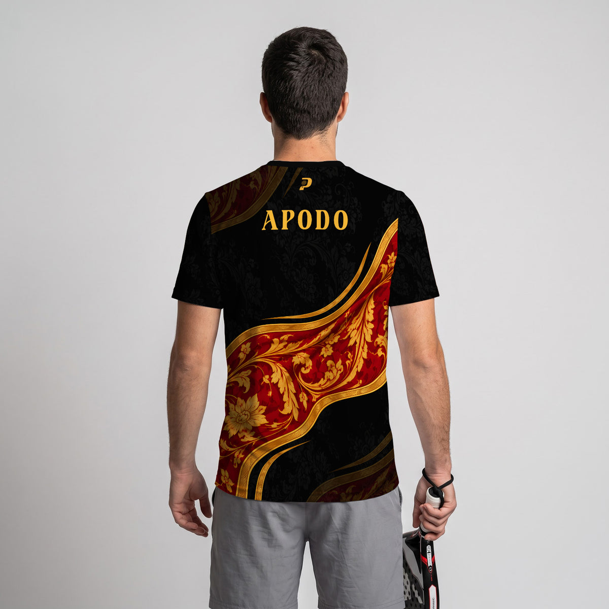Baroque Design with Golden Leaves and Black Background Padel T-Shirt