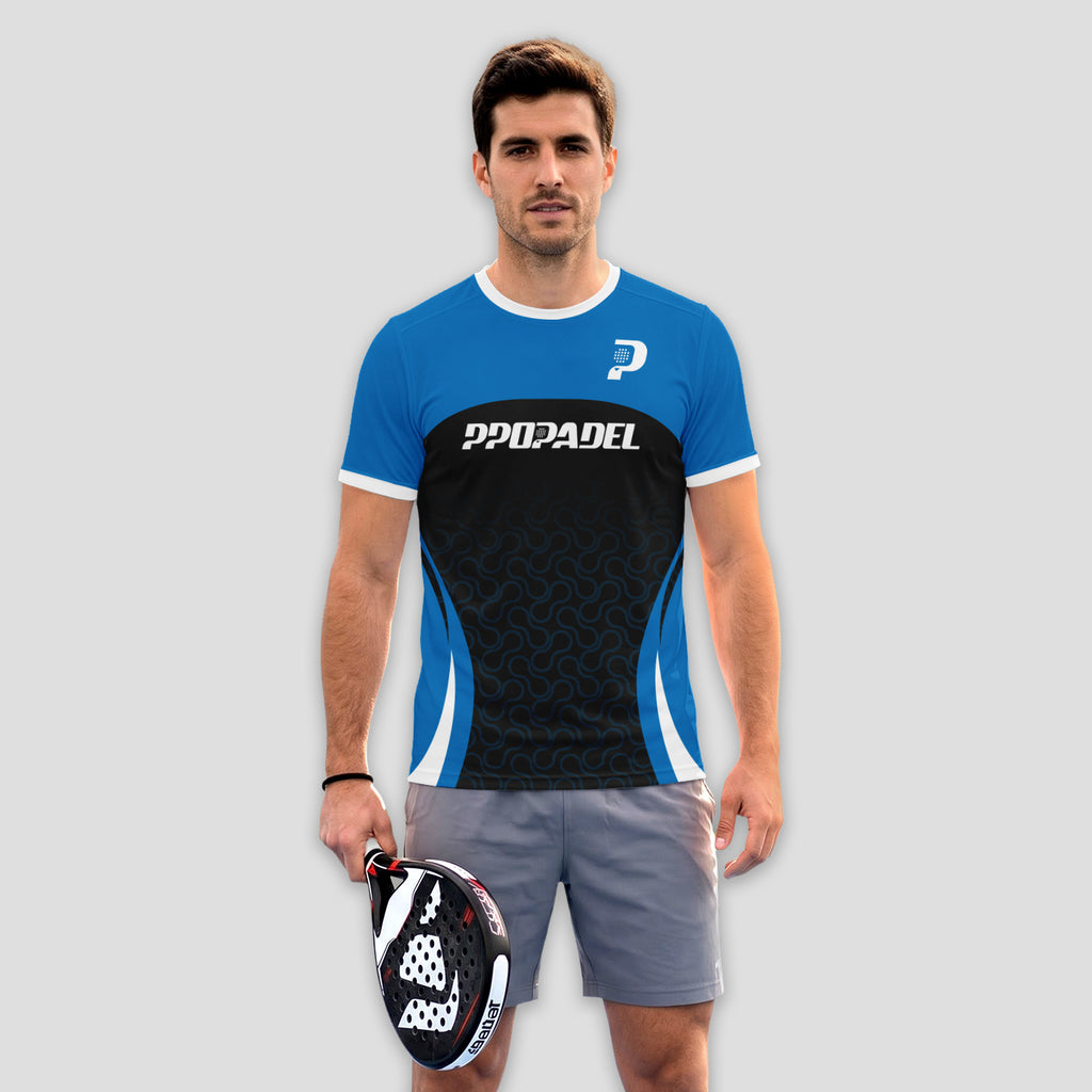 Blue Black With Geometric Print Padel T-Shirt