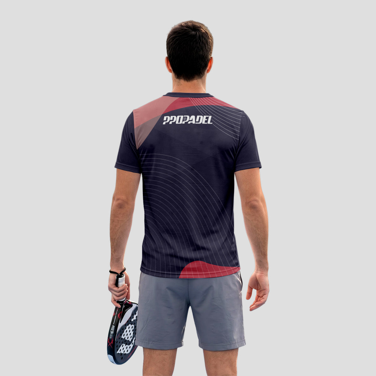 Patrón De Líneas Curvas Finas Rosa Rojo Negro Camiseta De Pádel