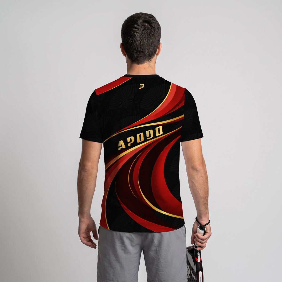Red and Gold Wave Design Padel T-Shirt