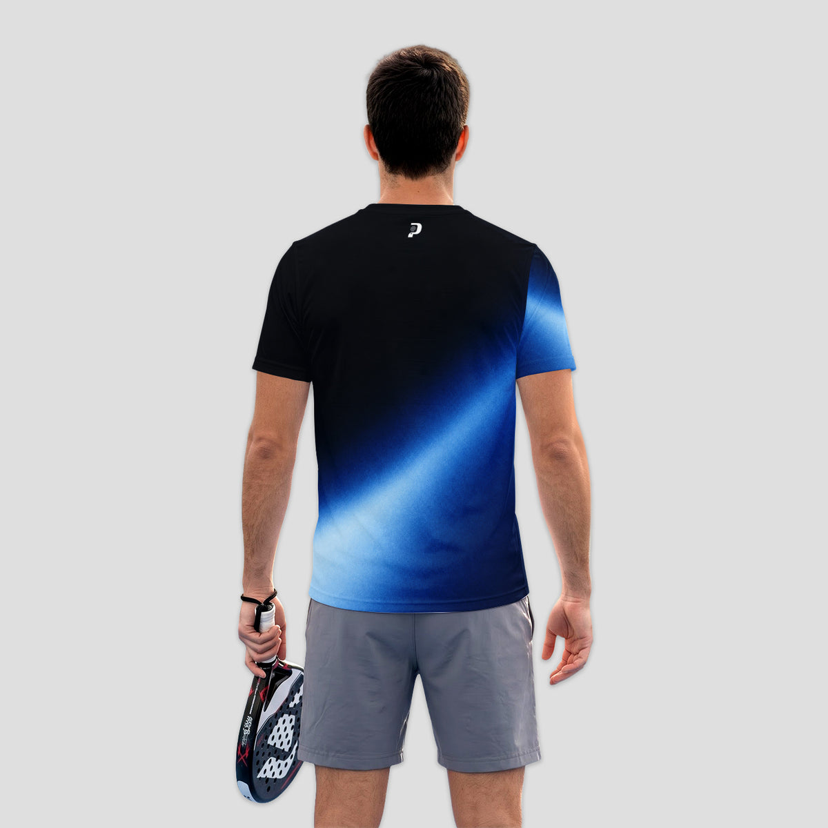 Patrón de Destellos Degradados Azul Negro Destacado Camiseta de Pádel