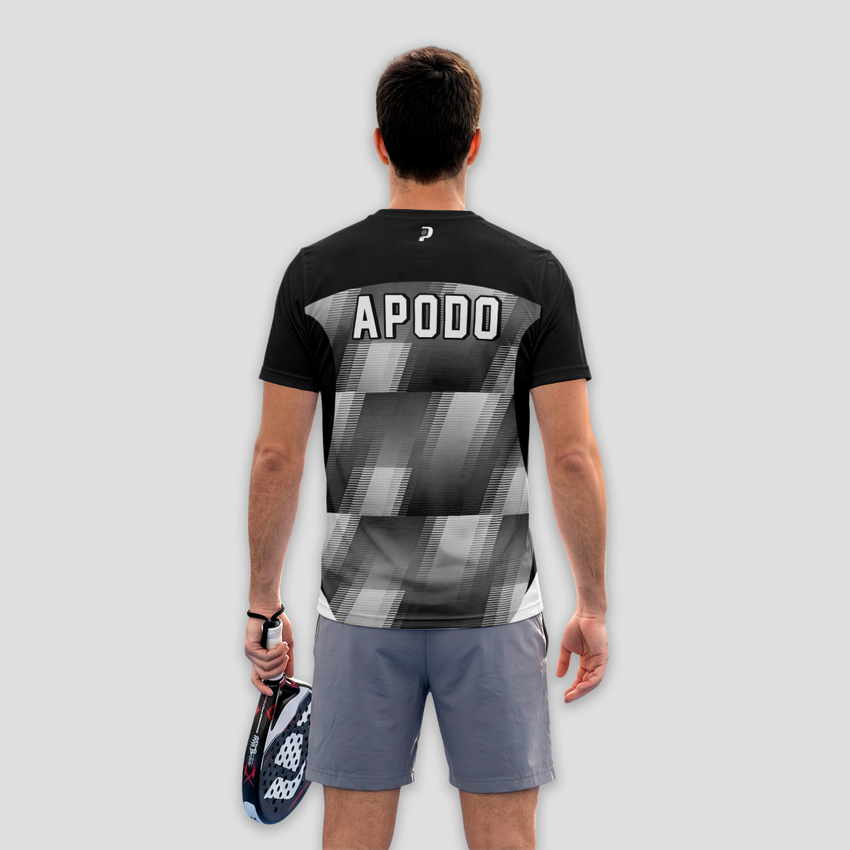 Black with Grey White Geometric Print Padel T-Shirt