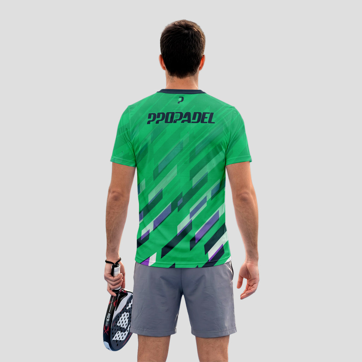 Verde Con Líneas Diagonales Multicolores Camiseta De Pádel